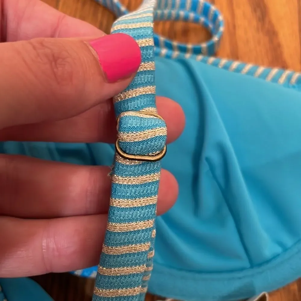Andie x Mindy The Bermuda bikini top stripe splash Blue‎ gold size small NWT